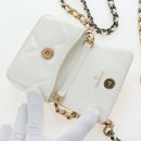 CHANEL Matelasse Chain Shoulder Pouch Lamb Skin Gold White CC Auth 206352SAM-22