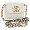 CHANEL Matelasse Chain Shoulder Pouch Lamb Skin Gold White CC Auth 206352SAM-1