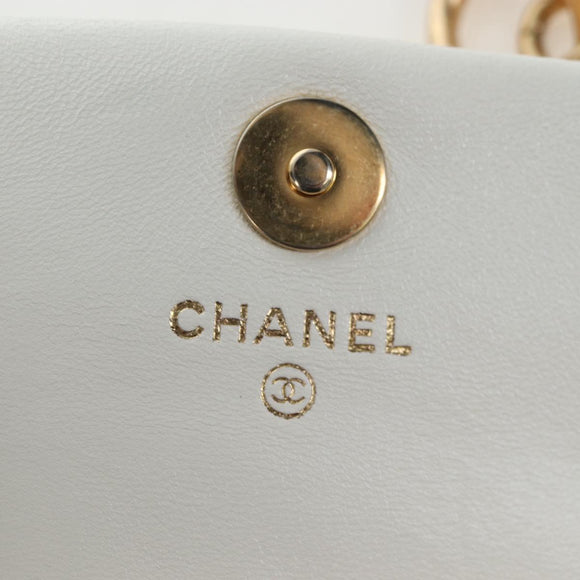 CHANEL Matelasse Chain Shoulder Pouch Lamb Skin Gold White CC Auth 206352SAM
