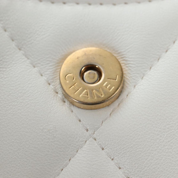 CHANEL Matelasse Chain Shoulder Pouch Lamb Skin Gold White CC Auth 206352SAM