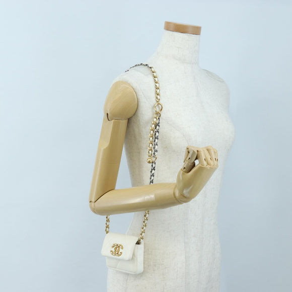 CHANEL Matelasse Chain Shoulder Pouch Lamb Skin Gold White CC Auth 206352SAM