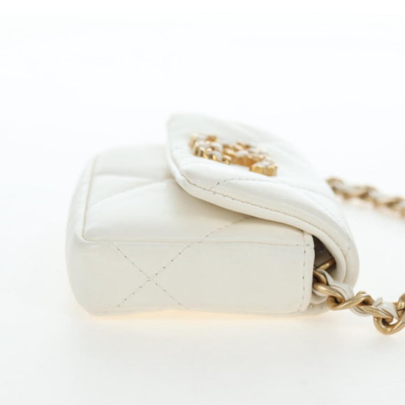 CHANEL Matelasse Chain Shoulder Pouch Lamb Skin Gold White CC Auth 206352SAM