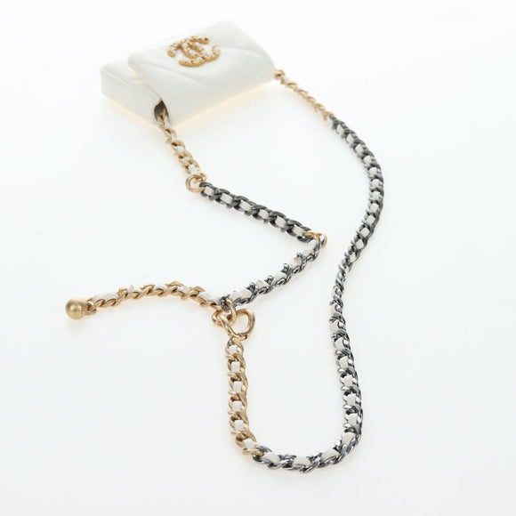 CHANEL Matelasse Chain Shoulder Pouch Lamb Skin Gold White CC Auth 206352SAM
