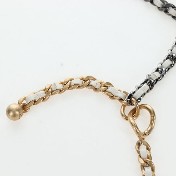 CHANEL Matelasse Chain Shoulder Pouch Lamb Skin Gold White CC Auth 206352SAM