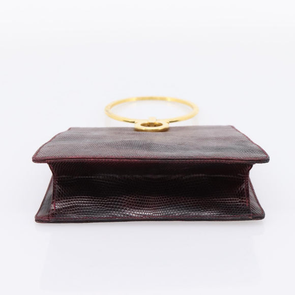 Salvatore Ferragamo Gancini Hand Bag Leather Bordeaux Gold Auth 206353A