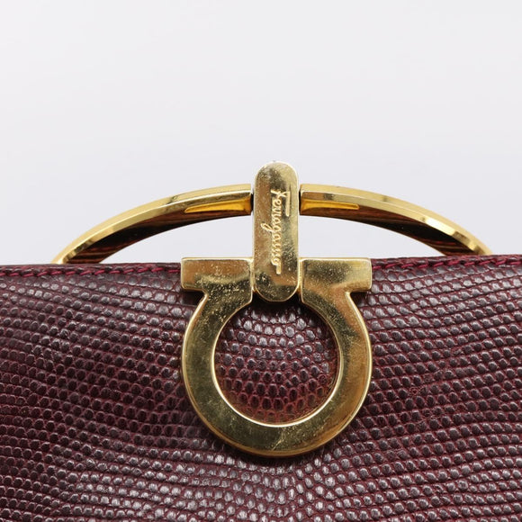 Salvatore Ferragamo Gancini Hand Bag Leather Bordeaux Gold Auth 206353A