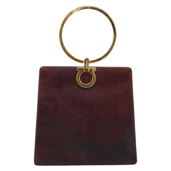 Salvatore Ferragamo Gancini Hand Bag Leather Bordeaux Gold Auth 206353A