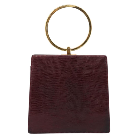 Salvatore Ferragamo Gancini Hand Bag Leather Bordeaux Gold Auth 206353A