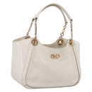 Salvatore Ferragamo Gancini Chain Tote Bag Leather White Gold Auth 206356A-1