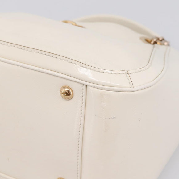 Salvatore Ferragamo Gancini Chain Tote Bag Leather White Gold Auth 206356A
