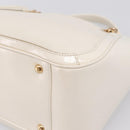 Salvatore Ferragamo Gancini Chain Tote Bag Leather White Gold Auth 206356A-15