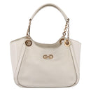 Salvatore Ferragamo Gancini Chain Tote Bag Leather White Gold Auth 206356A-13