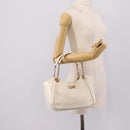 Salvatore Ferragamo Gancini Chain Tote Bag Leather White Gold Auth 206356A-26
