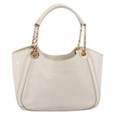 Salvatore Ferragamo Gancini Chain Tote Bag Leather White Gold Auth 206356A-2