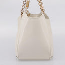 Salvatore Ferragamo Gancini Chain Tote Bag Leather White Gold Auth 206356A-4