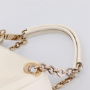 Salvatore Ferragamo Gancini Chain Tote Bag Leather White Gold Auth 206356A-8