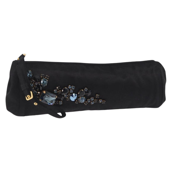 Miu Miu Matelasse Clutch Bag Satin Black Gold Auth 206357A