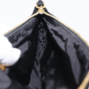 Miu Miu Matelasse Clutch Bag Satin Black Gold Auth 206357A-20