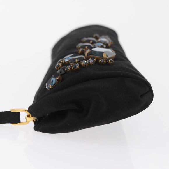 Miu Miu Matelasse Clutch Bag Satin Black Gold Auth 206357A