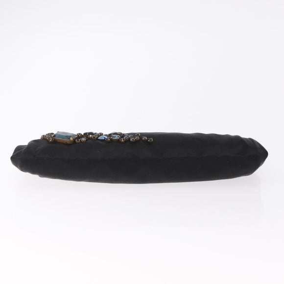 Miu Miu Matelasse Clutch Bag Satin Black Gold Auth 206357A