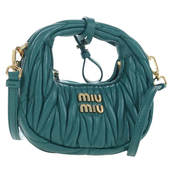 Miu Miu Matelasse Wonder Mini Shoulder Pouch Leather 2way Green Auth 206358SAM