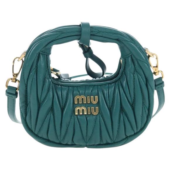 Miu Miu Matelasse Wonder Mini Shoulder Pouch Leather 2way Green Auth 206358SAM
