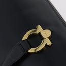 Salvatore Ferragamo Gancini Hand Bag Leather Navy Gold Auth 206360-15