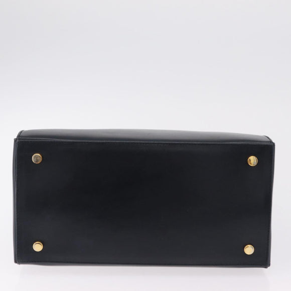 Salvatore Ferragamo Gancini Hand Bag Leather Navy Gold Auth 206360