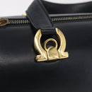 Salvatore Ferragamo Gancini Hand Bag Leather Navy Gold Auth 206360-20