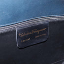 Salvatore Ferragamo Gancini Hand Bag Leather Navy Gold Auth 206360-12