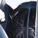 Salvatore Ferragamo Gancini Hand Bag Leather Navy Gold Auth 206360-25