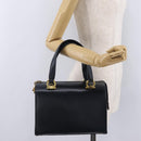 Salvatore Ferragamo Gancini Hand Bag Leather Navy Gold Auth 206360-29