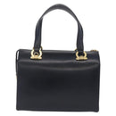 Salvatore Ferragamo Gancini Hand Bag Leather Navy Gold Auth 206360-3