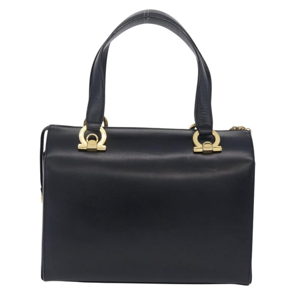 Salvatore Ferragamo Gancini Hand Bag Leather Navy Gold Auth 206360