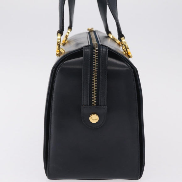 Salvatore Ferragamo Gancini Hand Bag Leather Navy Gold Auth 206360