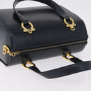 Salvatore Ferragamo Gancini Hand Bag Leather Navy Gold Auth 206360-7