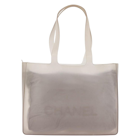 CHANEL Tote Bag Rubber Gray CC Auth 206363