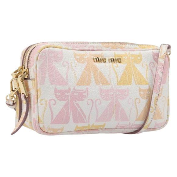 Miu Miu Shoulder Bag Leather Pink Gold Auth 206365M
