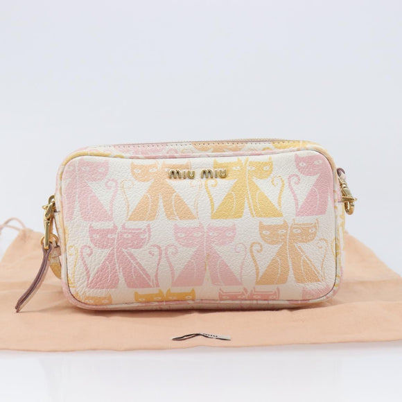 Miu Miu Shoulder Bag Leather Pink Gold Auth 206365M