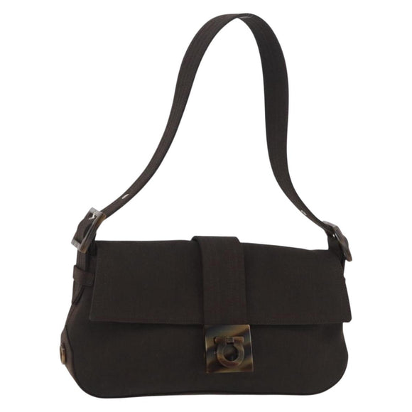 Salvatore Ferragamo Gancini Shoulder Bag Canvas Khaki Auth 206366V