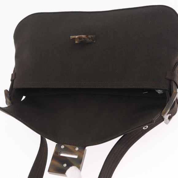 Salvatore Ferragamo Gancini Shoulder Bag Canvas Khaki Auth 206366V