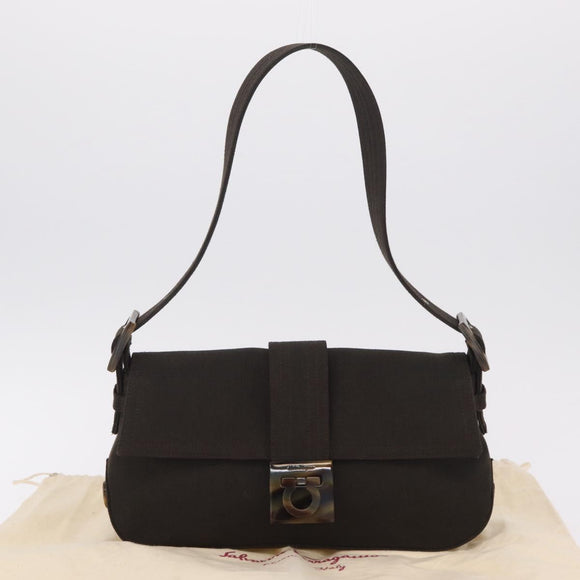 Salvatore Ferragamo Gancini Shoulder Bag Canvas Khaki Auth 206366V