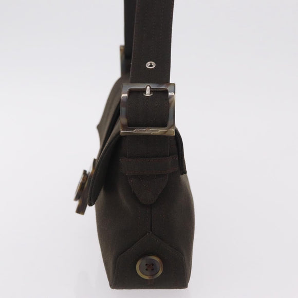 Salvatore Ferragamo Gancini Shoulder Bag Canvas Khaki Auth 206366V