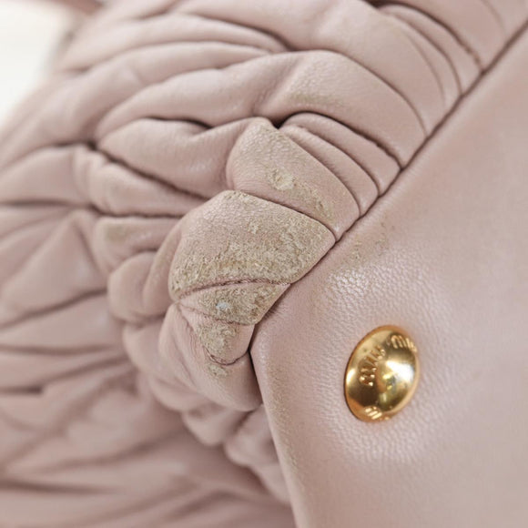 Miu Miu Matelasse Hand Bag Leather Pink Gold Auth 206368