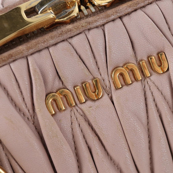Miu Miu Matelasse Hand Bag Leather Pink Gold Auth 206368