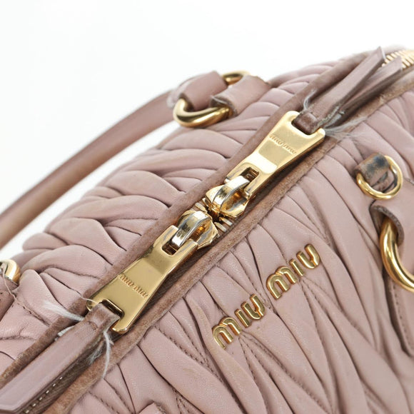 Miu Miu Matelasse Hand Bag Leather Pink Gold Auth 206368