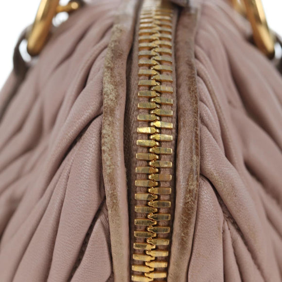 Miu Miu Matelasse Hand Bag Leather Pink Gold Auth 206368