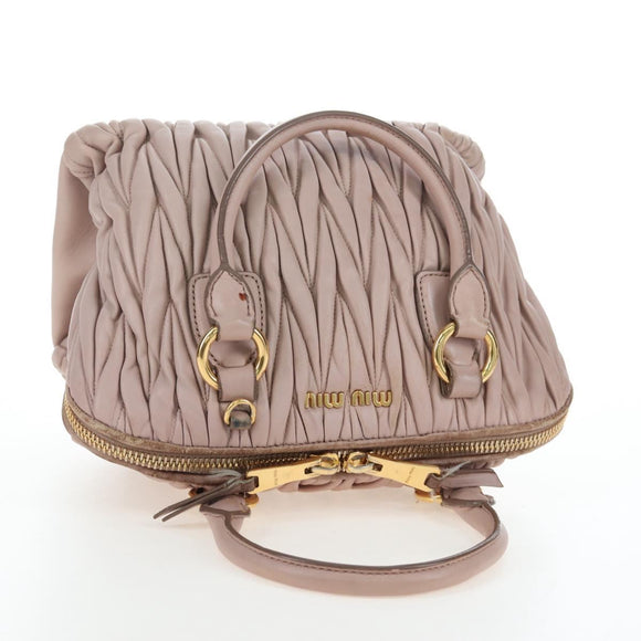 Miu Miu Matelasse Hand Bag Leather Pink Gold Auth 206368