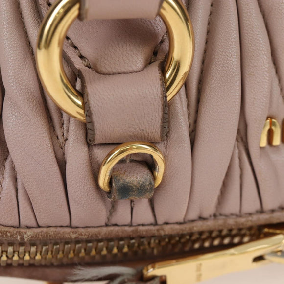 Miu Miu Matelasse Hand Bag Leather Pink Gold Auth 206368