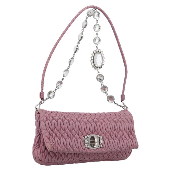 Miu Miu Matelasse Chain Shoulder Bag Leather 2way Pink Silver Auth 206370A